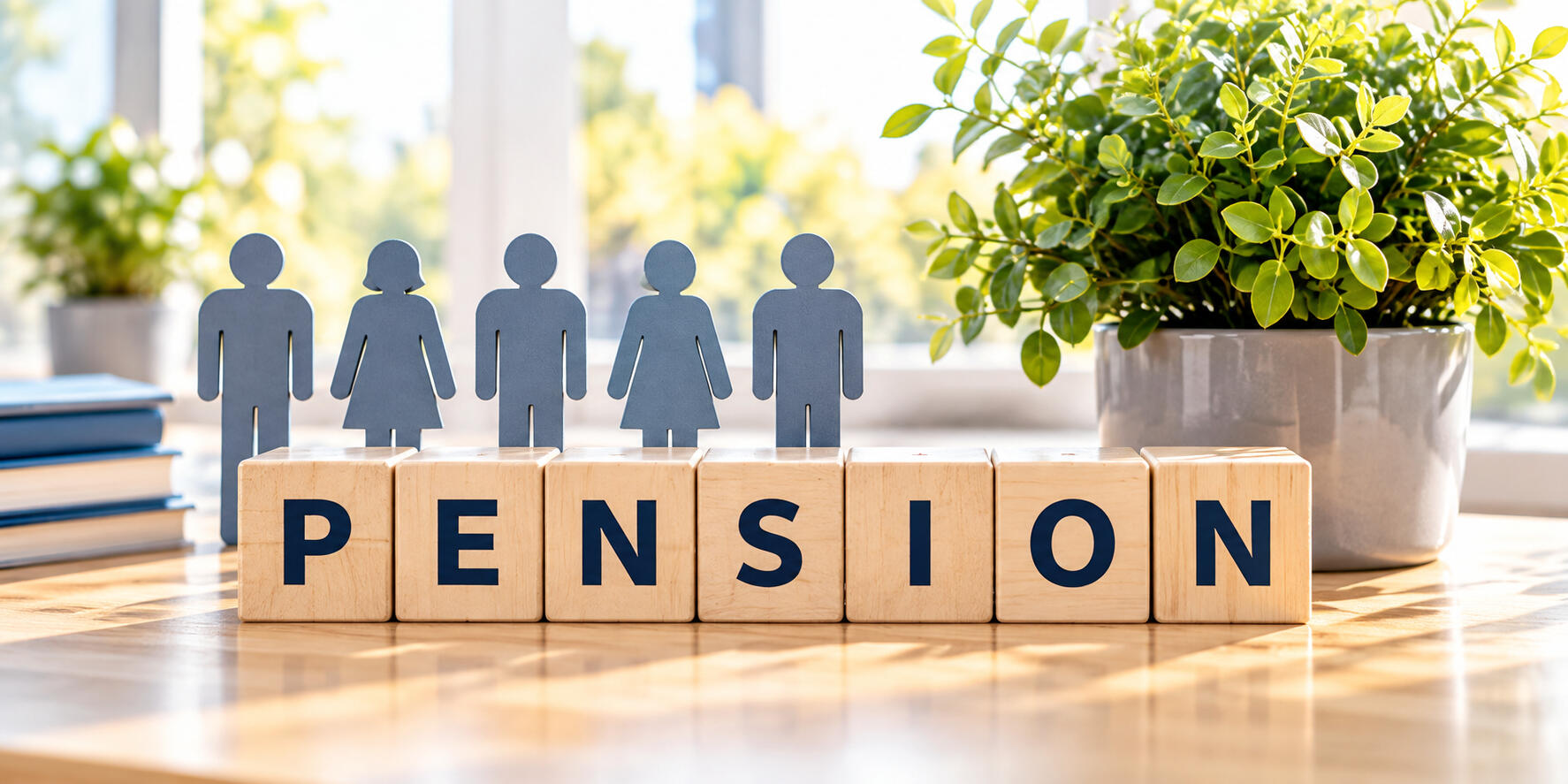 Pension enrolment documents and financial records arranged in a bright office for workplace pension and automatic enrolment administration.